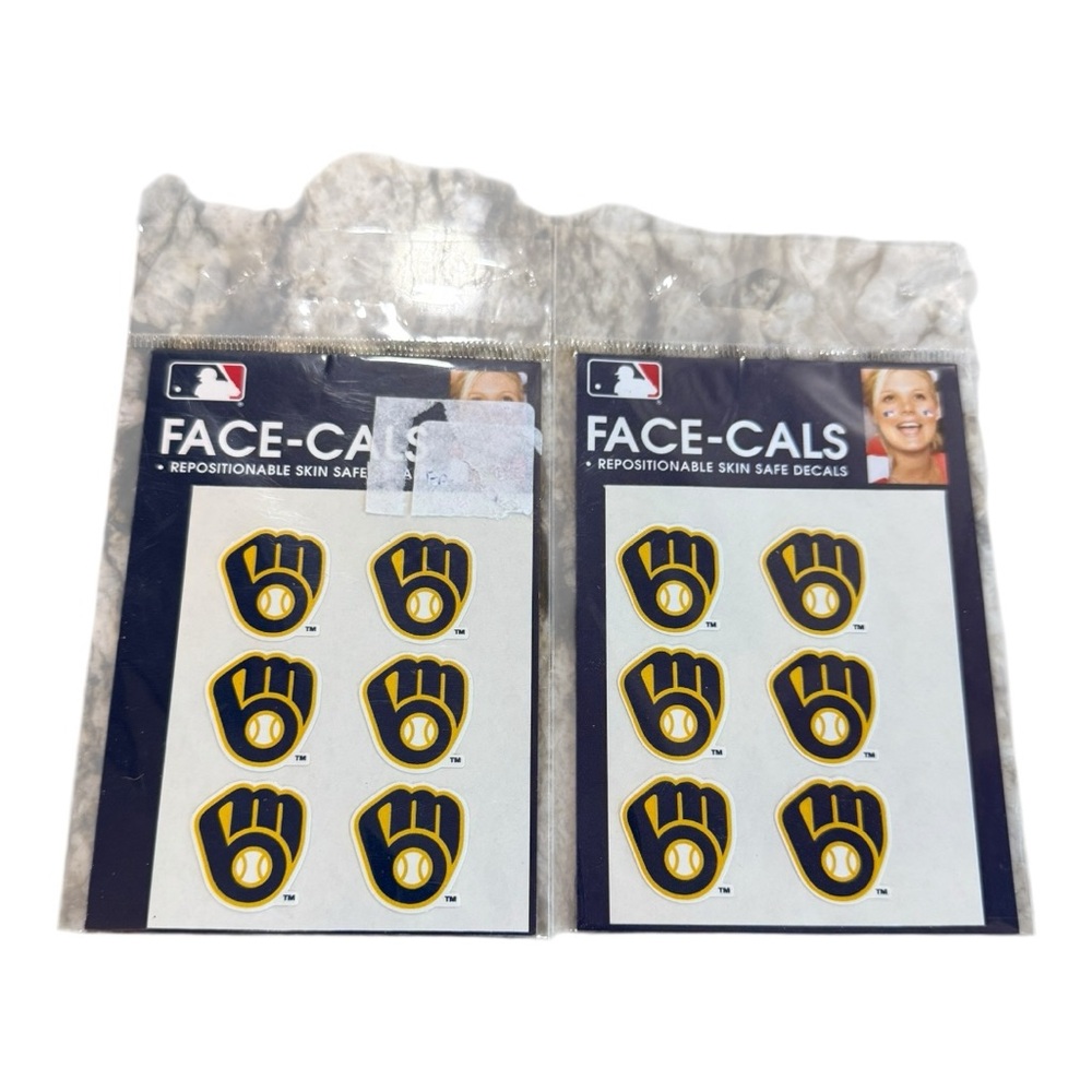 Wincraft MLB Milwaukee Brewers Face Tattoos x2 Sets Retro Logo NWT Blue & Gold